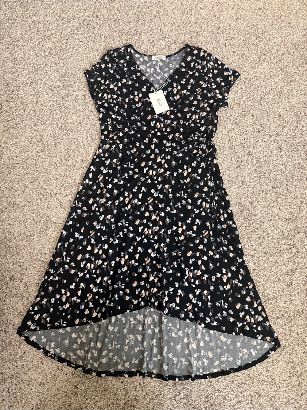 Women's Black Floral High-Low Wrap-Style Dress